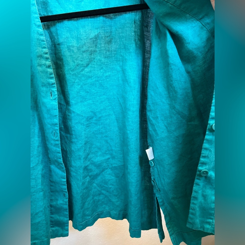 Flax Teal Button Down Tunic 100% Linen Size S - image 3